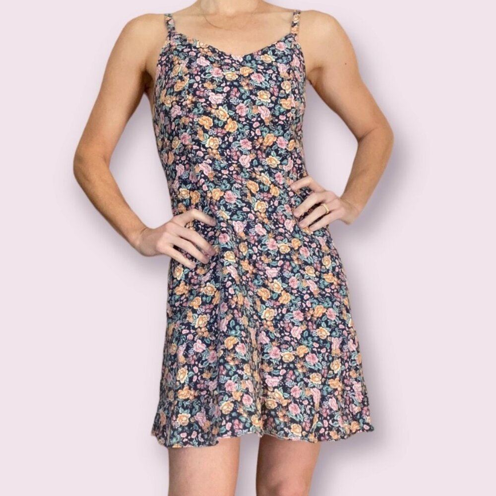 Old Navy Floral Linen Blend Fit & Flare Smocked Mini Cami Dress Women’s Sz Large